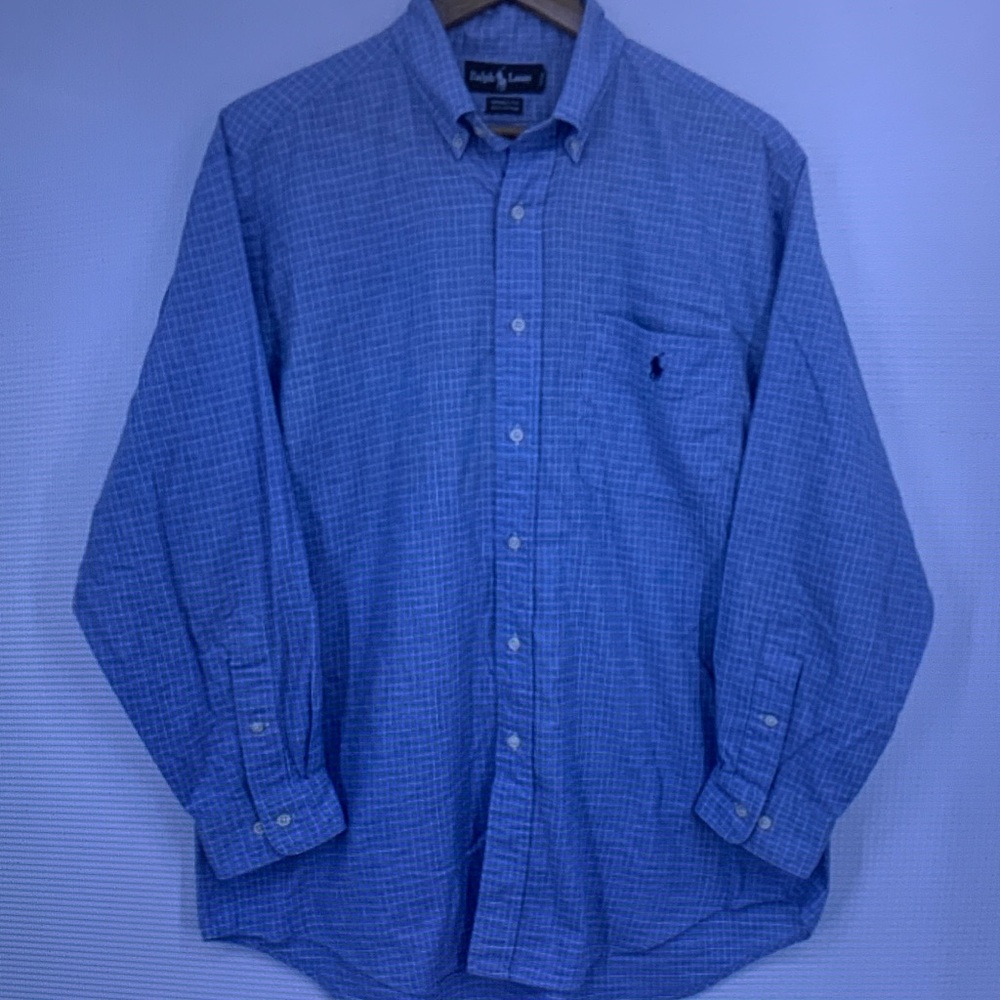 Ralph Lauren Men's Light Blue Plaid Button-Down Shirt